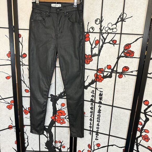 Abercrombie & Fitch High Rise Super Skinny Ankle Black Coated Jeans Size 27 - Picture 5 of 9